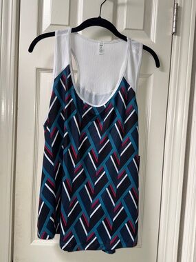 Fila Sport Navy Blue Geometric Tank with Teal & Red Accents Size XL NWT